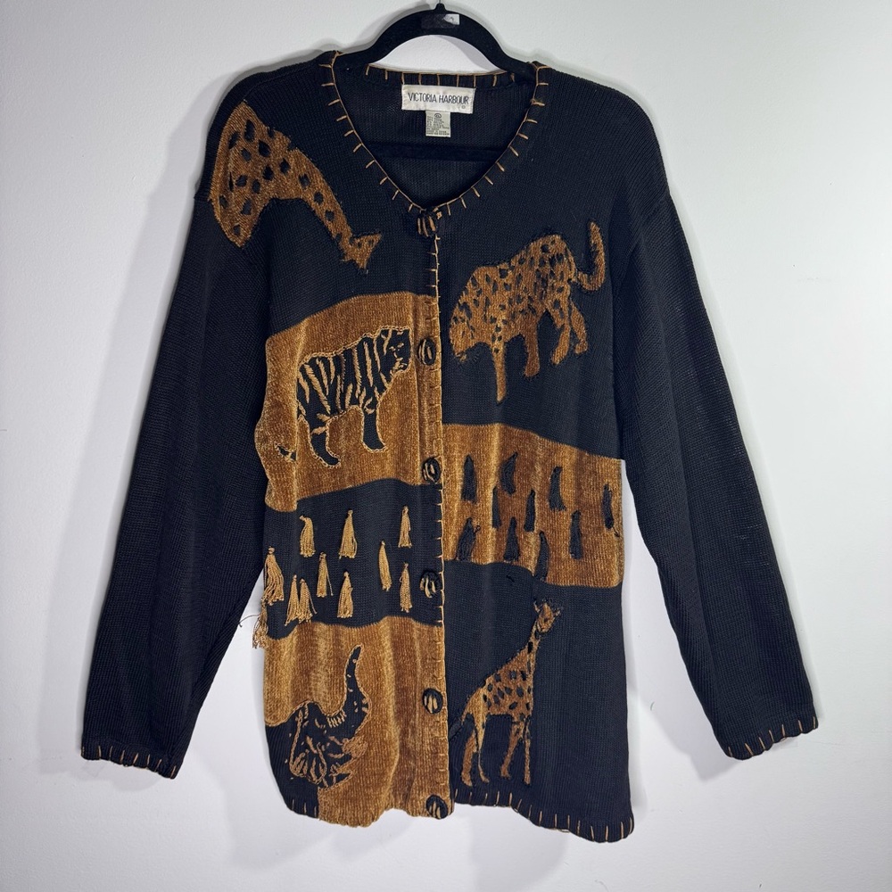 Victoria Harbour XL Safari Animal Cardigan Maximalist Grandmacore Art to Wear